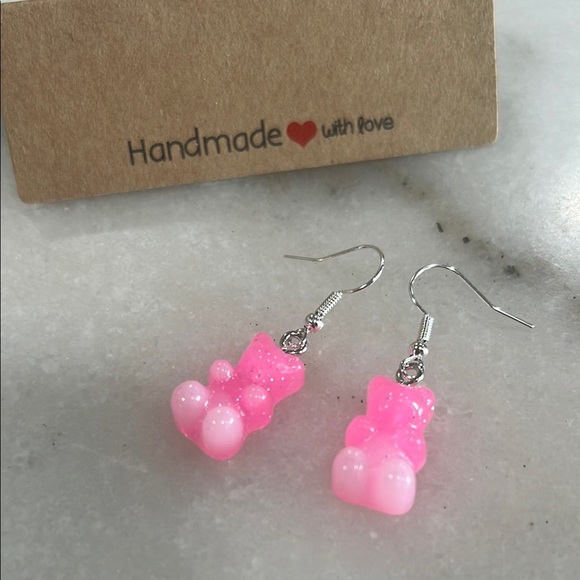 Charming Pink Ombre Glitter Resin Bear Earrings - Picture 2 of 2